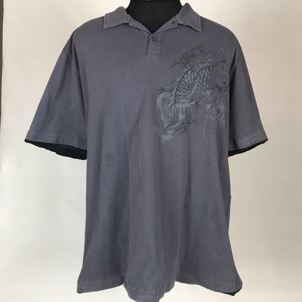 Men’s grey vintage wash graphic polo shirt